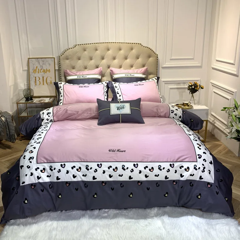 

ANNAs Good Stuff Popular Pink Pillowcase Princess Style HotSale Bedding Set 4pcs 100%Cotton 60s QuiltCover Wedding Bedsheet King