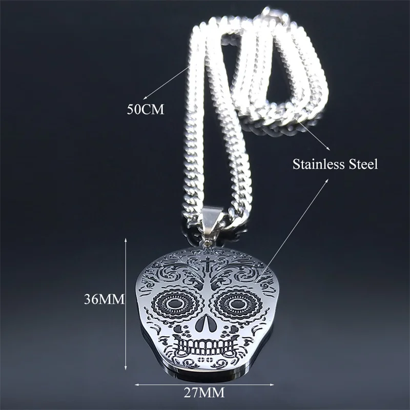 Mexican Bones Skull Stainless Steel Chian Necklace Men/Women Silver Color Statement Necklace Jewelry collier inoxydable N4008S06