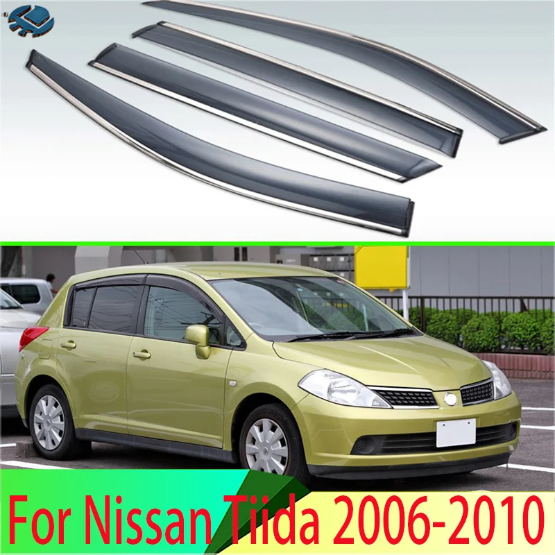 For Nissan Tiida 2006-2010 2008 First generation (C11) Plastic Exterior Visor Vent Shades Window Sun Rain Guard Deflector 4pcs