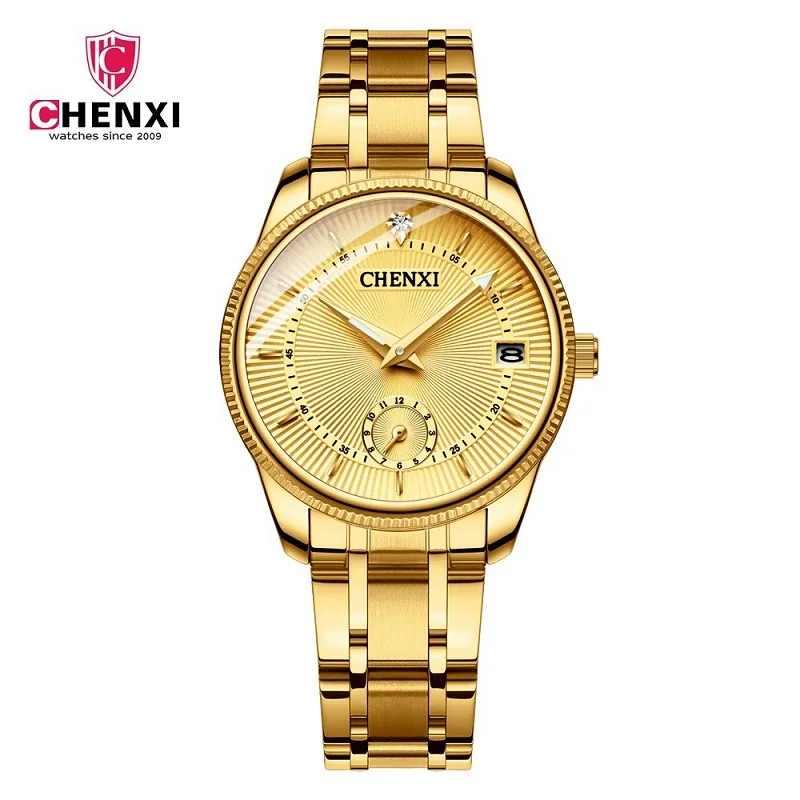 CHENXI роскошные золотые женские часы Лидирующий бренд минимализм Календарь Водонепроницаемые кварцевые женские часы Бизнес платье часы 069IPG