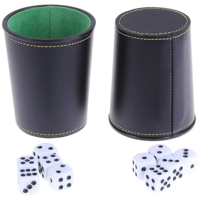 1 Pc PU Leather Dice Cup Green Flannel Interior Quiet Dice Shaker Cup for Liars Dice/ Farkle/ Yaht-zee Games dice cup