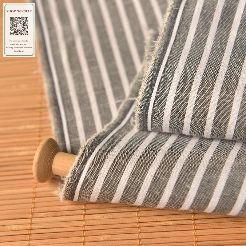 Dark Gray Stripes Cotton Linen Cloth Pastoral Style MORI Series Shirt Long Skirts Table Pillow Cover Handmade DIY