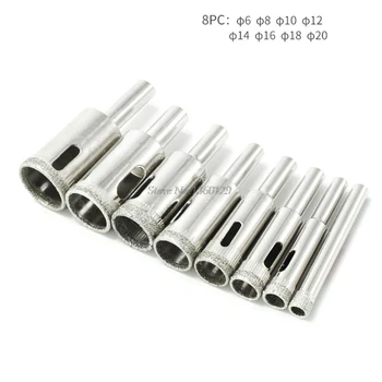 

8pcs Diamond Coated Drill Bit Set Tile Marble Glass Ceramic Hole Saw Drilling Bits For Power Tools 6mm-50mm
