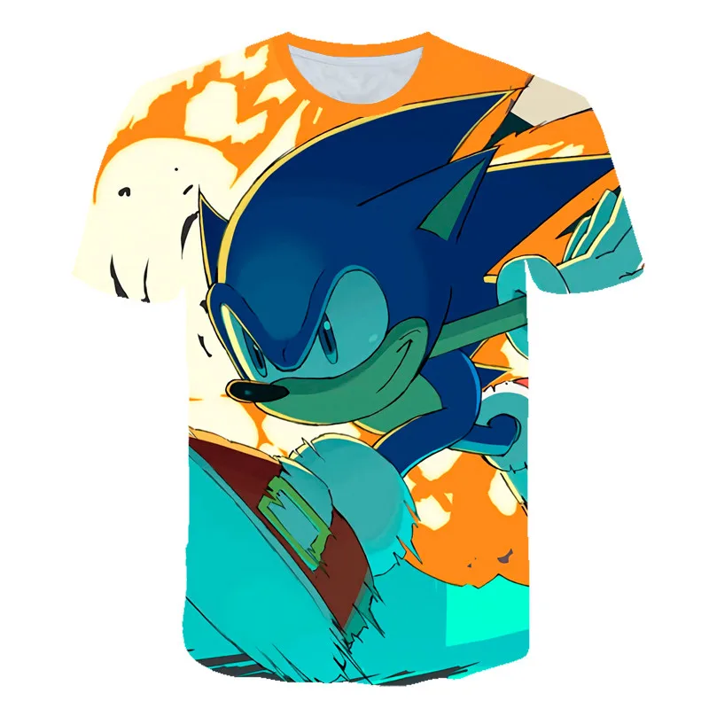 Sonic/летняя футболка для мальчиков и девочек, короткая футболка с объемным рисунком футболка из полиэстера детская одежда От 4 до 14 лет
