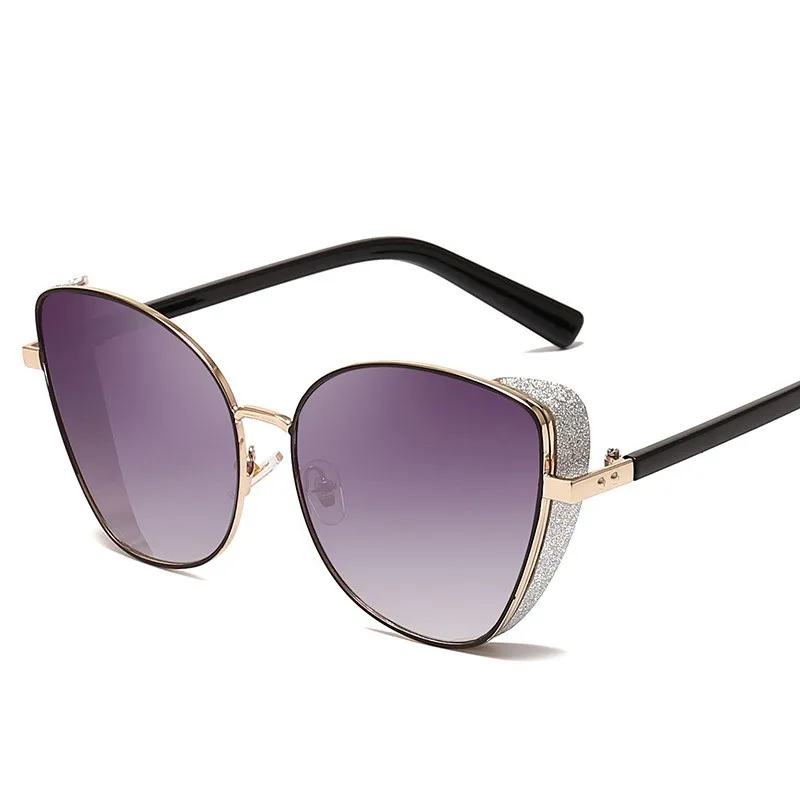 

Retro Steampunk Cat Eye Sunglasses Women's Flash Personality Windshield Frame Cateye Glasses Color Film Reflective Lens UV400