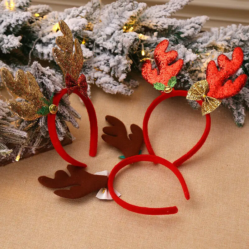 Happy Christmas Headbands Fancy Reindeer Antlers Hairband Xmas Kids Festive Party Decor Best Gift