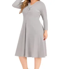 Новые продукты, платье большого размера, однотонное трикотажное платье, осень и зима, новые продукты, элегантное платье