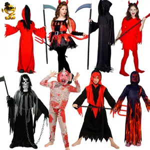 Boys Grim Reaper Devil Demon Skull Fancy Dress Halloween Costume Age 7-14 years