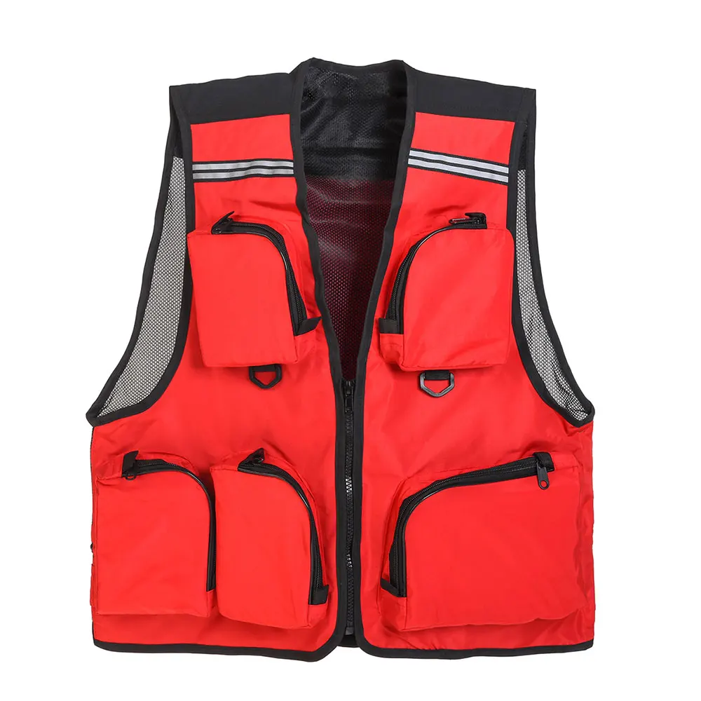 Мужской рыболовный жилет Быстросохнущий сетчатый жилет тактический жилет с несколькими карманами - Цвет: Red Red L