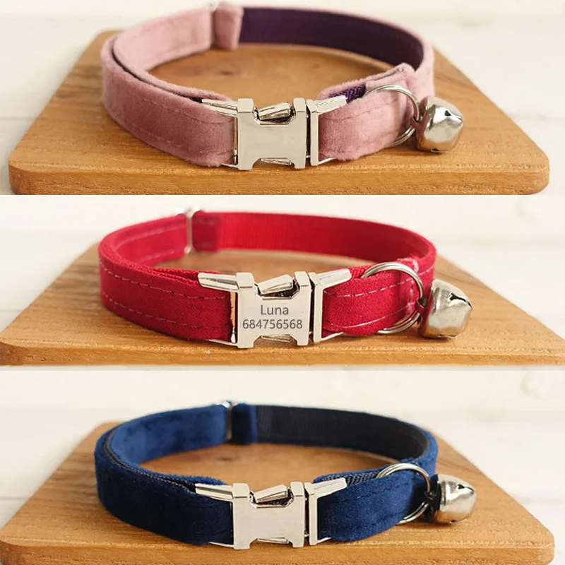 Mejor precio Collar de gato personalizado con grabado de campana, placa de etiqueta de identificación, Collar de gatito, perros pequeños, cachorros, Bulldog, Chihuahua, yorkshire kblk5G30a