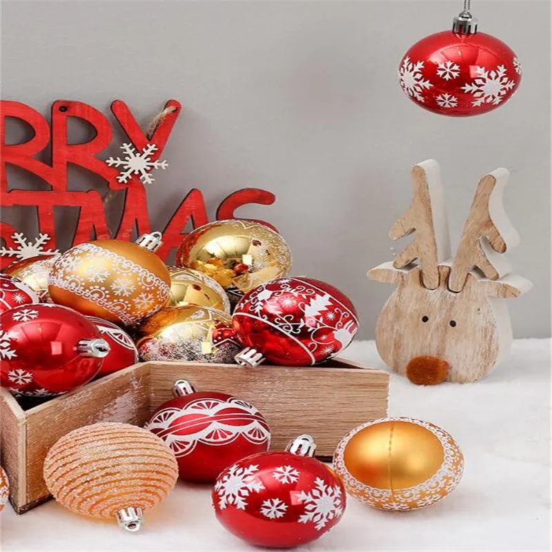 Смешанные 24 шт 6 см рождественские шары золотые красные принты Снежинка веселая Рождественская елка висячие украшения Рождественские DIY Декор