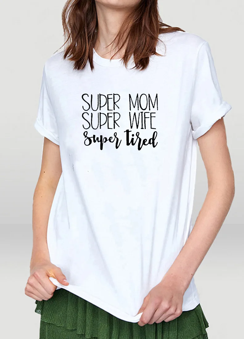 Женская футболка с принтом SUPER MOM хлопковая коротким рукавом и круглым вырезом