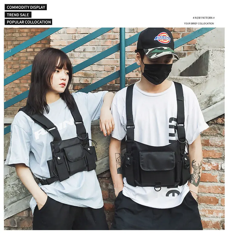 Модная пуля жилет в стиле хип-хоп уличная сумка функциональная тактическая нагрудная сумка для мужчин и женщин два стиля черная поясная сумка 233
