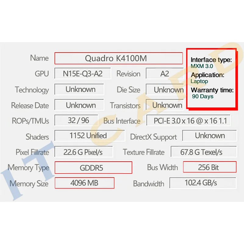 Quadro K4100M K4100 GDDR5 4GB Video Graphics Card