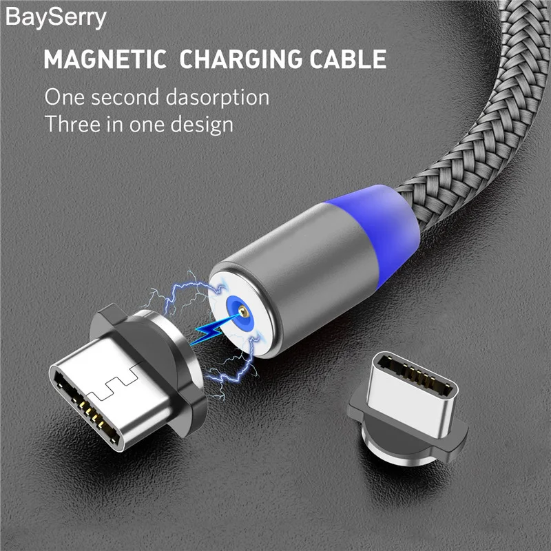 Магнитный зарядный кабель BaySerry Micro USB Type-C для быстрой зарядки iPhone 12 Samsung S21 Xiaomi Huawei