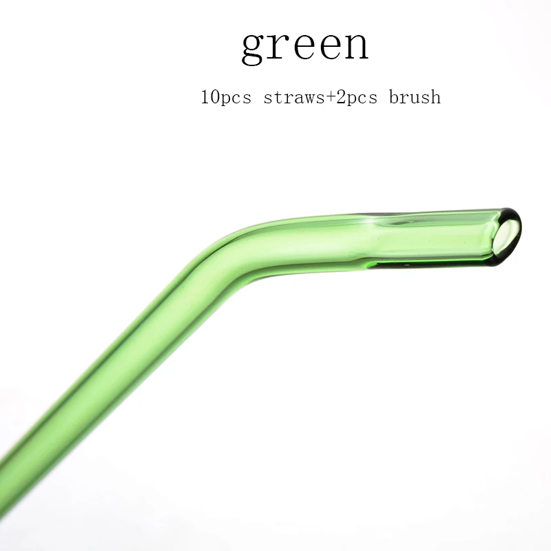 10 шт. ручная работа многоразовая трубочка для стаканов с 2 шт. щетка для очистки экологически чистые бытовые стеклянные изогнутые трубочки Tubularis плоский рот - Цвет: green