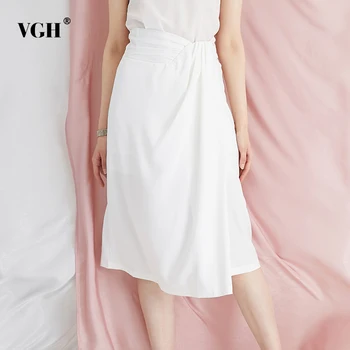 

VGH Irregular Side Split Women's Skirts High Waist Asymmetrical Ruched Vintage Midi Skirt For Female Fashion 2019 Tide Clothing