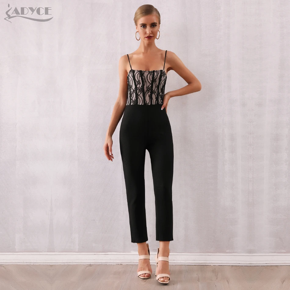 

ADYCE Celebrity Runway Bandage Jumpsuits For Women 2019 New Summer Sexy Lace Romper Spaghetti Strap Long Bodycon Club Jumpsuits