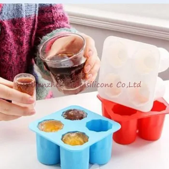 

300pcs/lot 4-Cup Ice Cube Shot Shape Silicion Shooters Glass Freeze Molds Maker Tray Party