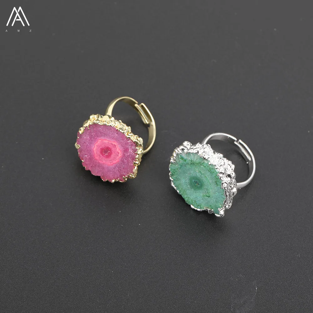 Подсолнечник Drusy Agates регулируемое кольцо для женщин, ювелирные изделия для рукоделия, гальваническое подсолнечное Druzy, Geode женские свадебные кольца YT-167AMAJ