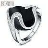 DOTEFFIL 925 Sterling Silver AAA zircon epoxy black Ring Man For Women Fashion Wedding Engagement Party Gift Charm Jewelry ► Photo 1/6