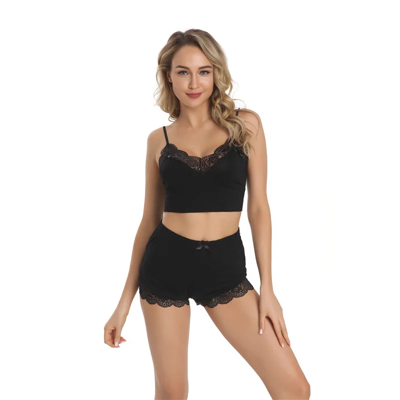 Женское Белье для сна Angels Secret Store кружевной комплект без рукавов милый топ и шорты