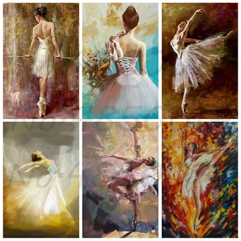 

Painting By Numbers Ballerina Drawing On Canvas HandPainted Gift Ballet Dancer Picture By Number scenery Kits Home Decoration