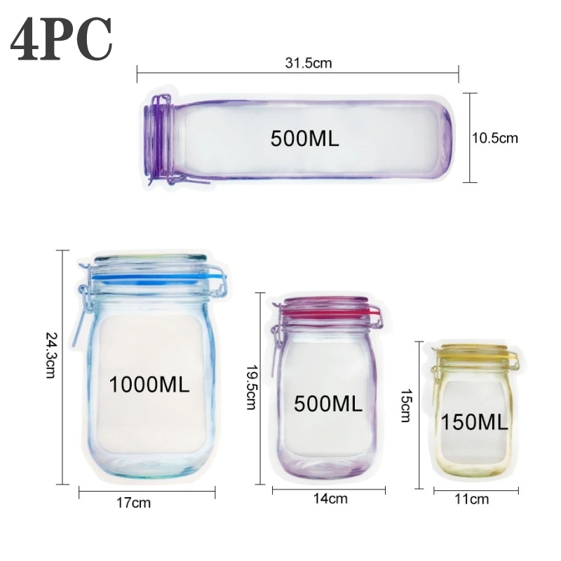 Reusable Mason Jar Design Ziplock Food Storage Bags for Snacks and Kitchen Organization