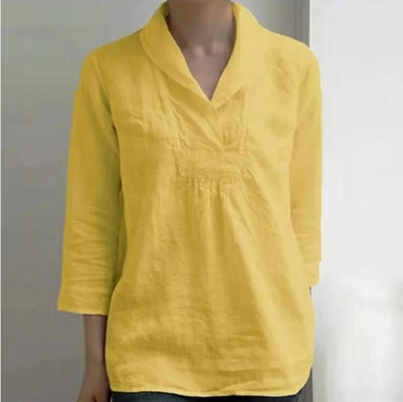 Elegant Summer Tunic Women Blouse Fashion 3/4 Sleeve Shirts Basic Tops Female Lapel Blusa Plus Size Casual Chemise 7