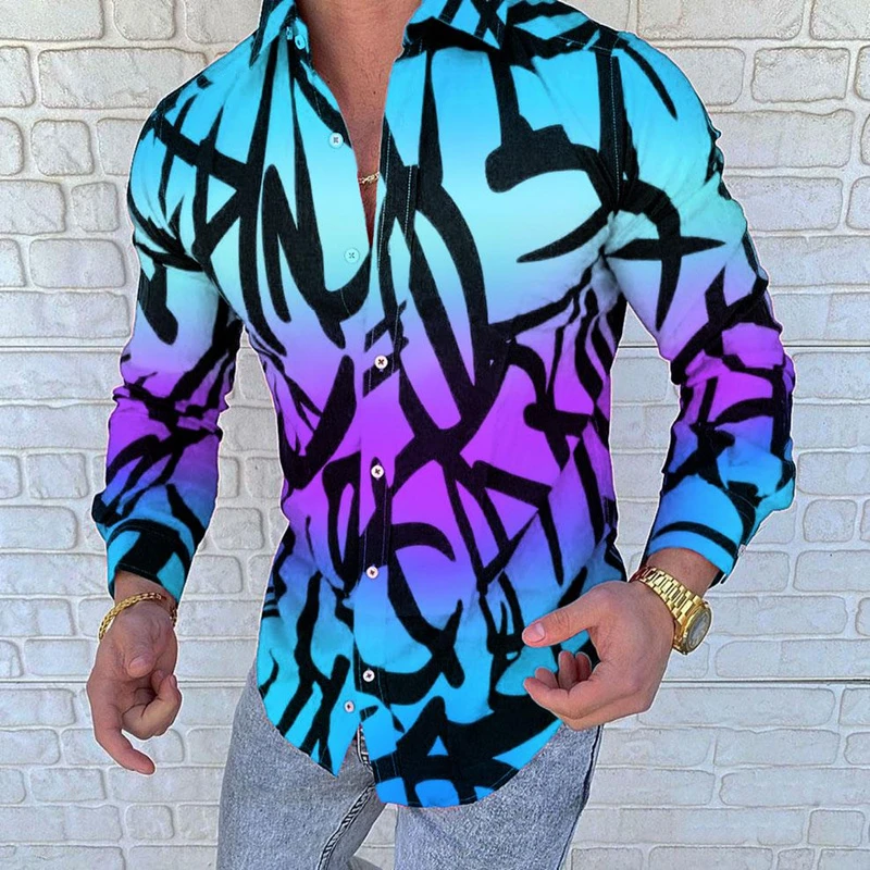Camisetas con estampado multicolor para hombre, camisas informales a la con una hilera de botones, abiertas, el más vendido de Europa y América en 2021|Camisas informales| - AliExpress