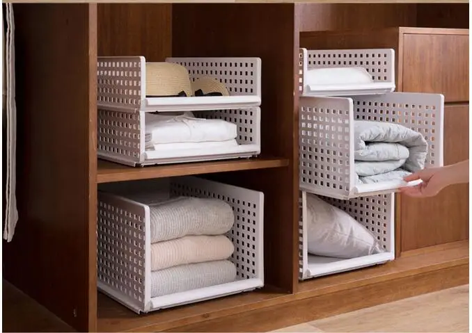 

Detachable Wardrobe Organizer Clothes Storage Basket Multi-layer Stackable Shelf