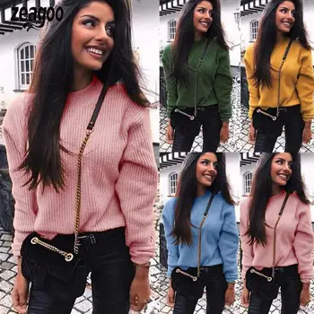 

Women Casual Solid Color O Neck Winter Long Sleeve Pullover Sweater Slim