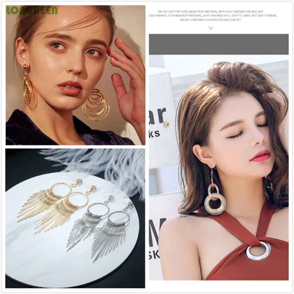 

Metal Long Tassel Earrings Earrings Temperament Personality Big Earrings Hipster Exaggerated Geometric Earrings Orecchini Donna