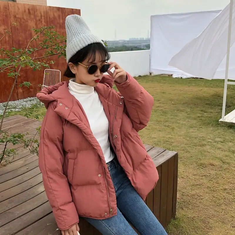 

^ Cocoa in Young LADY'S Cotton-padded Jacket Winter Korean-Style Loose-Fit Slimming Warm Long Sleeve Hooded Thick Small Shops Ve