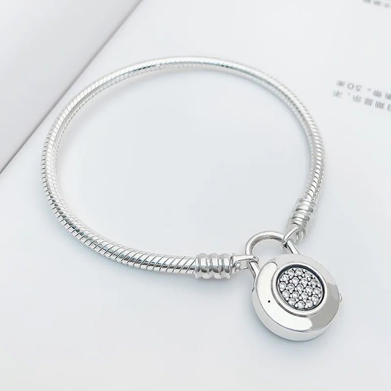 

Authentic 925 Sterling Silver Pan Bracelet New Fashion Padlock Clasp Base Snake Bone Chain Bracelet Fit Diy Charm Women Jewelry