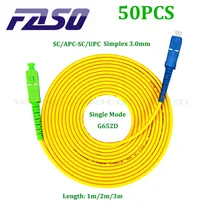 

FASO 50PCS SC APC To UPC Fiber Optic Patch Cord SX Core 3.0mm Single Mode G652D Optical Fiber Jumper Yellow LSZH Jackt 1/2/3m