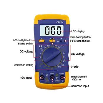 

A830L LCD Digital Multimeter AC DC Voltmeter Ammeter Diode Volt Current Tester