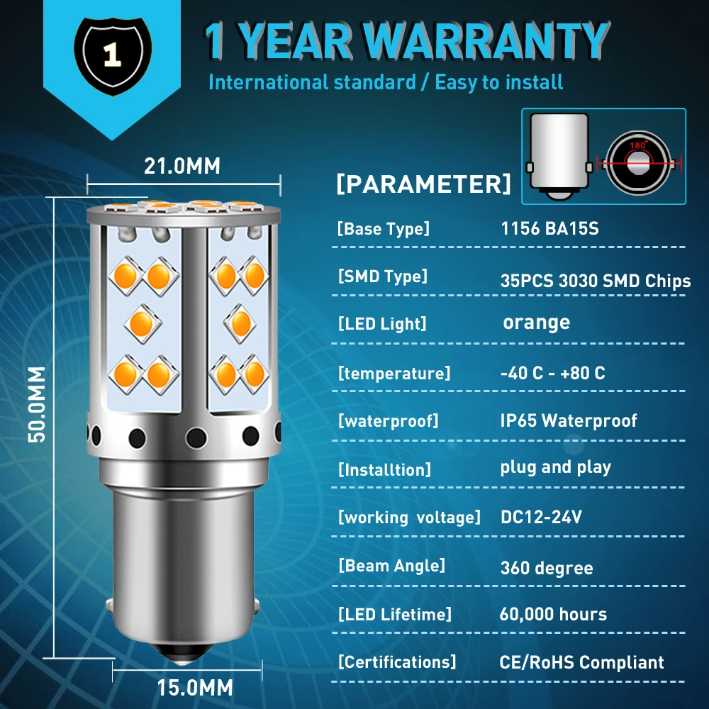 2 шт. Автомобильные светодиодные лампы 35SMD 3030 T20 W21W 1156 BA15S 7440 BAU15S|Сигнальная лампа| |