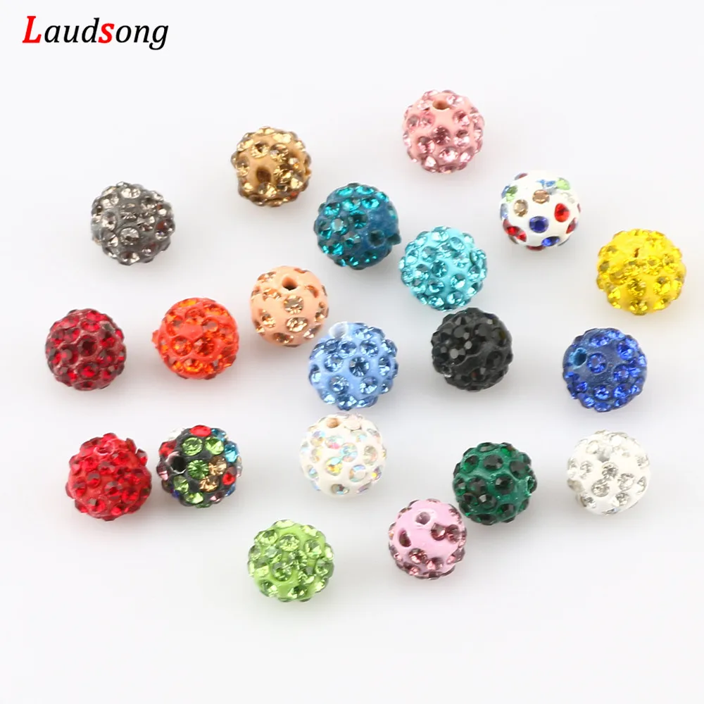 20pcs 10mm Clay Pave CZ Ball Beads Rhinestone Crystal Spacer