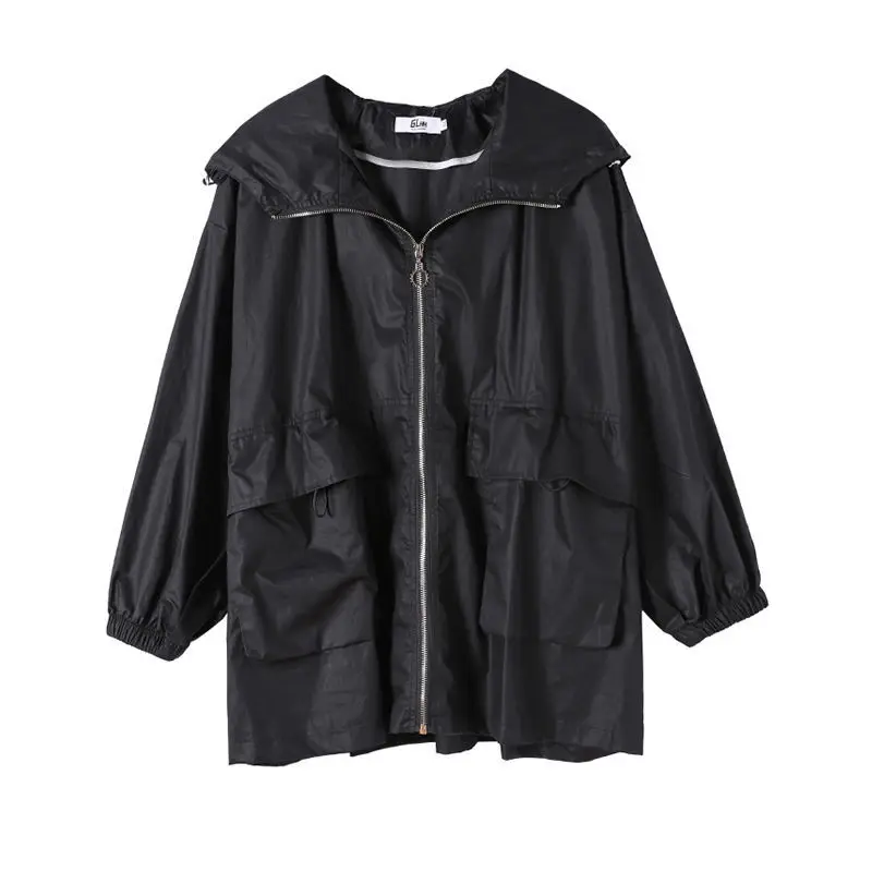 Trench Coat Women Pure Cotton Windbreaker Mid-Length 2025 Spring Autumn New Loose Casual Femme Hooded Zipper Jacket