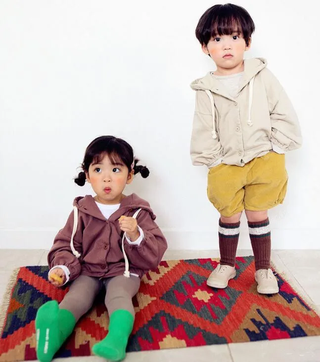 Пальто с капюшоном в Корейском стиле для мальчиков и девочек Хлопковая весенняя Детская куртка с длинными рукавами 2-7 лет, HJ243