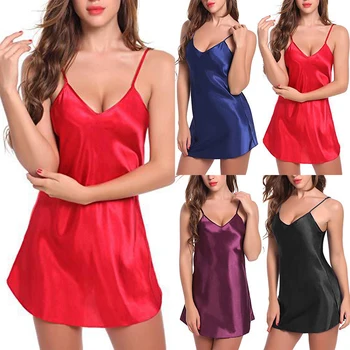 

Summer New Women's Sleepwear Sexy Short Robe Dress Gown Female Spaghetti Strap Nightgown Plus Size 4 Colors Fashion Nightdress