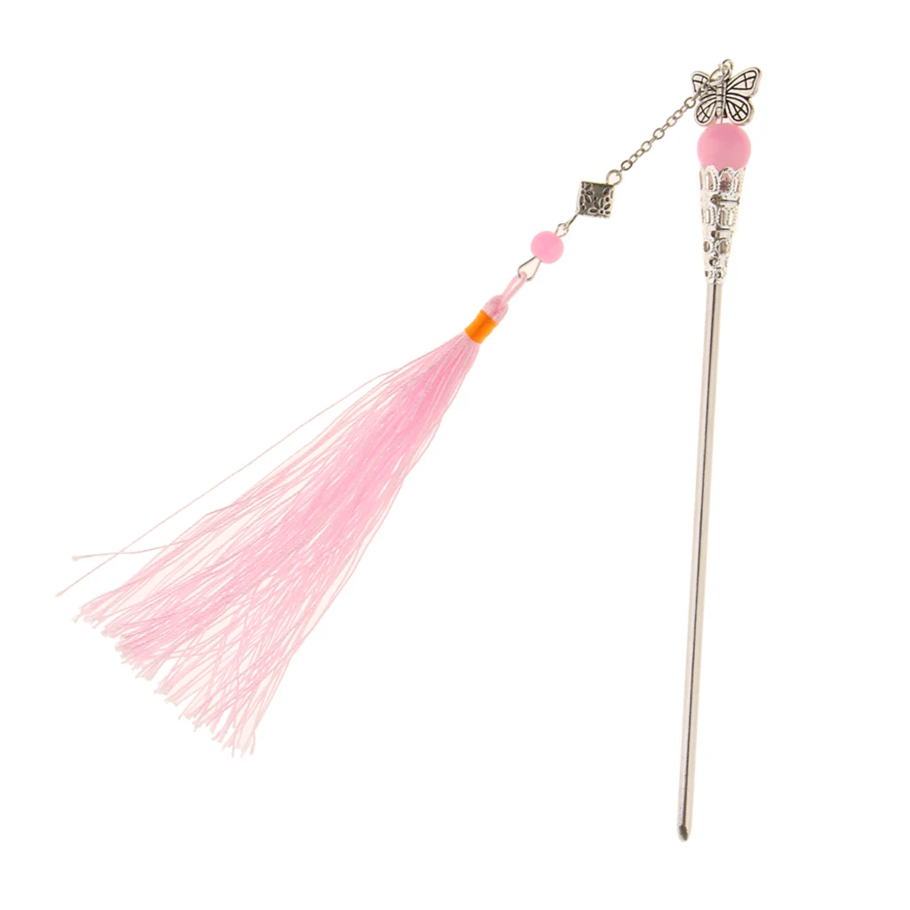 Retro Butterfly Hairpin Hair Stick Kanzashi Long Tassel Chignon for Kimono Hanfu Headwear Accessories