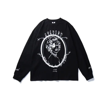 

New Spring Sexy Women Print Letter White Tees Male Long Sleeve Loose Casual Korean Hip Hop T Shirt Harajuku Couple Tshirts