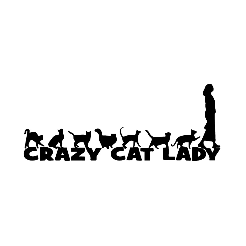 YJZT 18,6X7,4 см автомобильный стикер Crazy Cat Lady с правой стороны забавная Милая наклейка на окно автомобиля кошки черный/серебристый C24-1707 - Название цвета: Черный