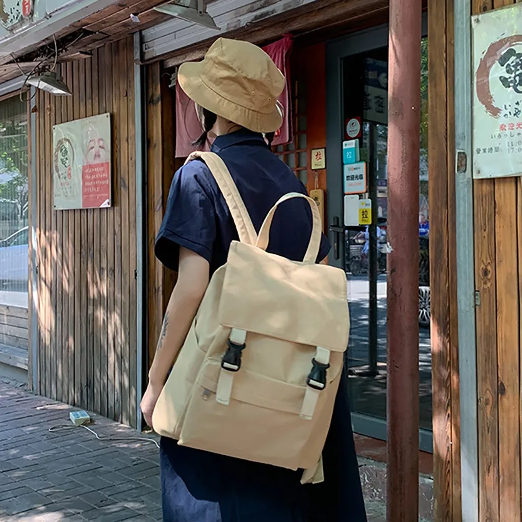 

Buckle Backpack Women Large Capacity School Bags For Teenage Girl Canvas Backpack Multi Pocket Female Fashion Bag Lady 9.3