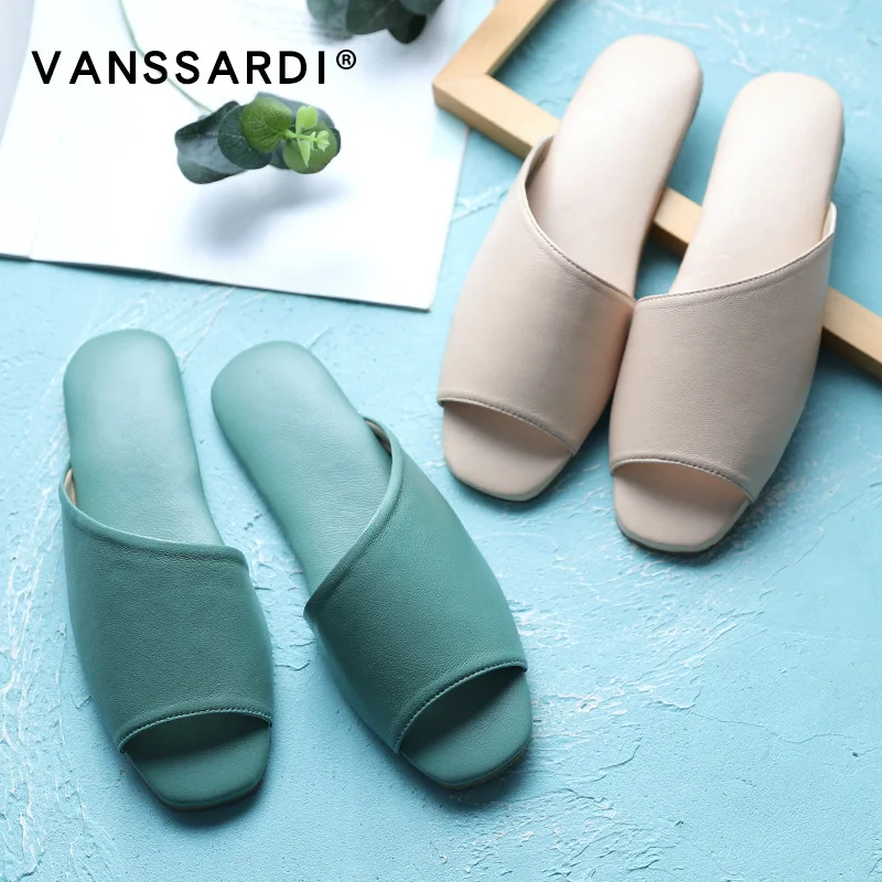 

Summer Simple Indoor Sheepskin Waterproof WOMEN'S Slippers Genuine Leather Indoor Light Luxury Fashion Slippers Genuine Leather