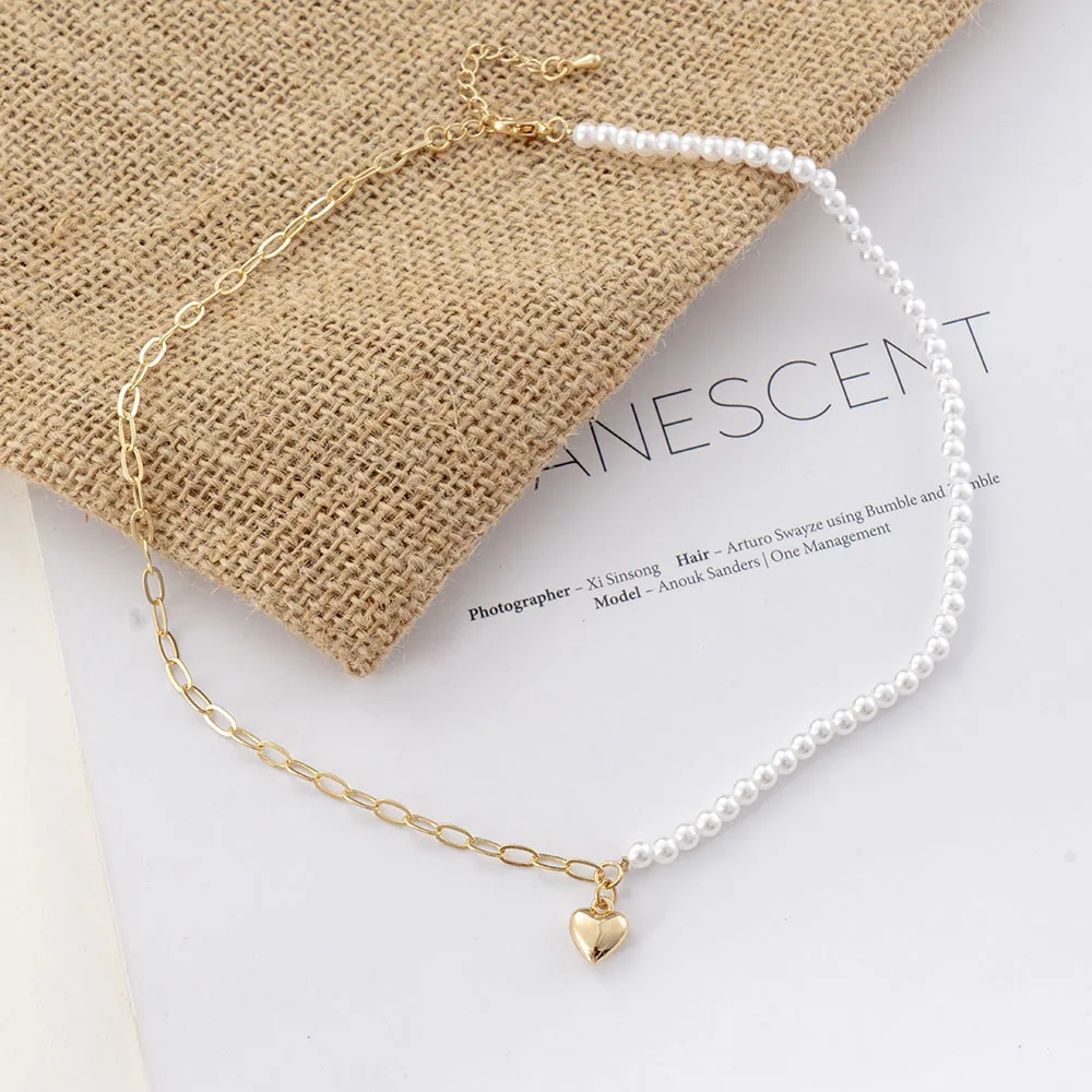 Japan and South Korea Pearl Love Pendant Necklace Simple Trendy Asymmetric Clavicle Chain Punk Choker Woman Jewelry | Украшения и