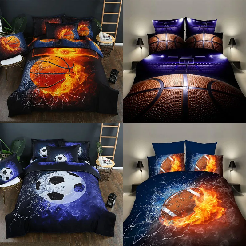 

1 Set 3D Printing 2/3Pcs Sport Series Soft Duvet Pillow Cover Football Basketball Rugby Bedding Sets Bedclothes Boy Gift Textile