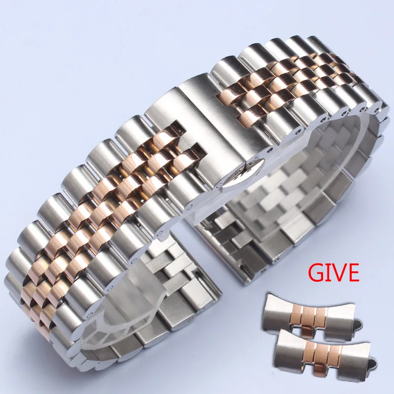 silver-rose gold Ремешок из нержавеющей стали Универсальный Мужской и Женский наручный браслет, ремешок аксессуары 12 13 14 15 16 17 18 20 21 мм серебро золото - Цвет ремешка: silver-rose gold